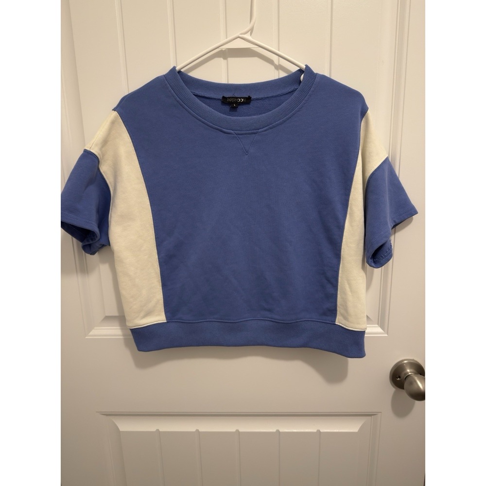 Paper Moon Womens‎ Blue Cream Colorblock Short Sleeve Cropped Sweatshirt Large